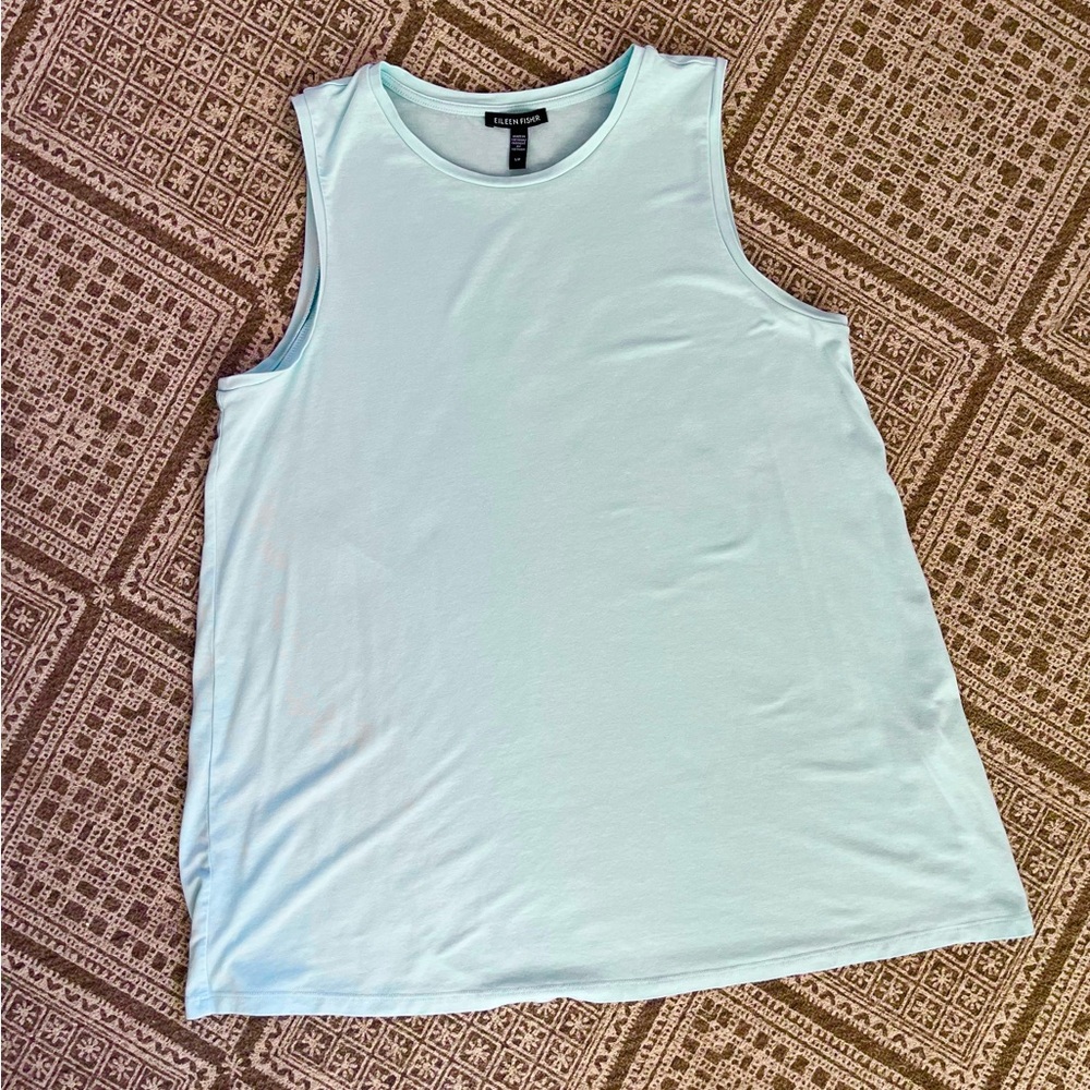 Eileen Fisher Aqua Crew Neck Long Shell Tank Top S